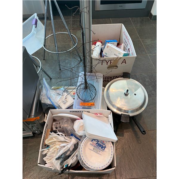 Lot Of Assorted Household Items Including Presto Pressure Cooker, Wire Hanging Plant Basket, First A