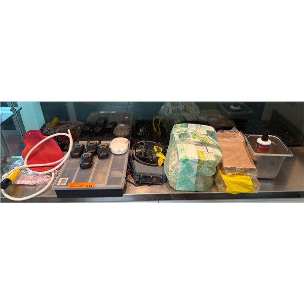Group Of Assorted Items Including Set Of 4 Two-Way Radios, Safety Glasses, Storage Organizer, Hot Wa