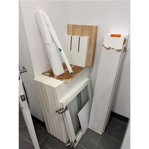 Group of Cabinet Doors, Wood Panels, Shelving Components