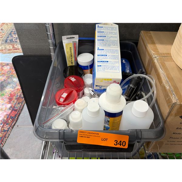 Group Of Assorted Aquarium And Pond Supplies Including API Aquarium Salt, Nutrafin Clear Fast, Lagun