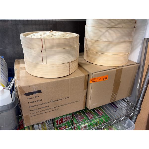 Group Of 2 Large Bamboo Steamer Baskets With Boxes Full
