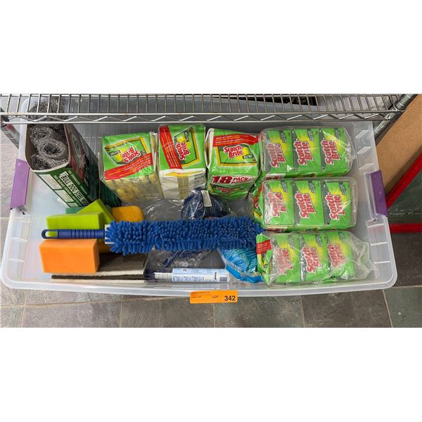 Group Of Assorted Cleaning Supplies Including Scotch-Brite Heavy Duty Scrub Sponges, Bull Dog Steel 