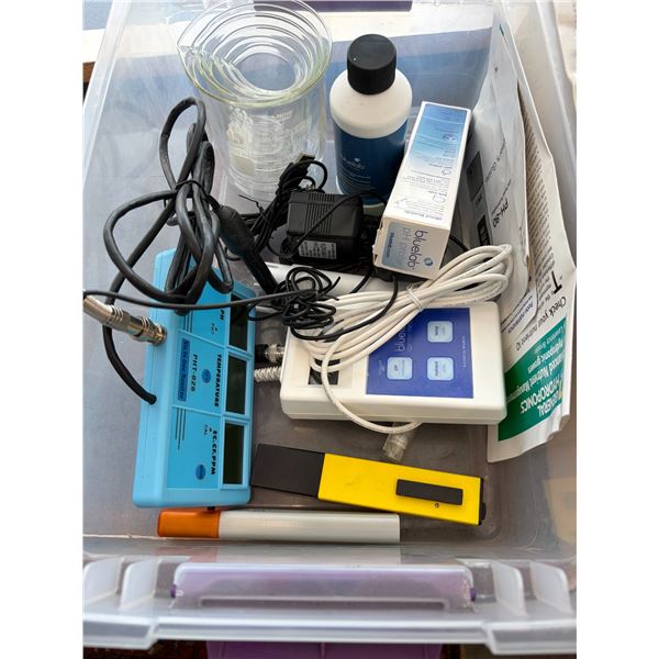 Group Of Hydroponic Water Testing Equipment Including Bluelab Combo Meter, PHT-026 Six In One Monito