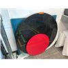 Image 1 : Group Of Round Table Tops In Black, White, Red And Blue Finishes And Glass Panels