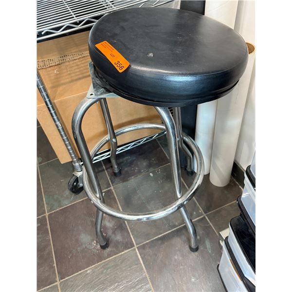 Chrome Base Shop Stool With Black Vinyl Seat (Needs Repair)