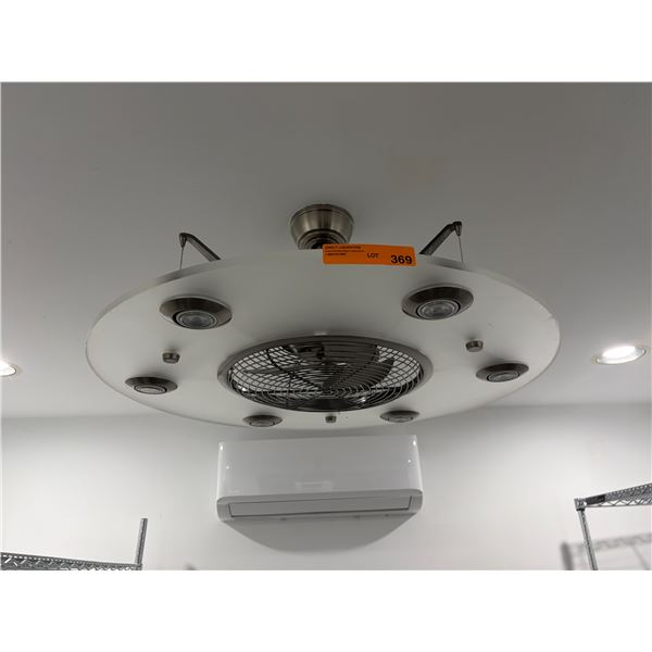 Round Flush-Mount Ceiling Fan with Integrated Light Fixture