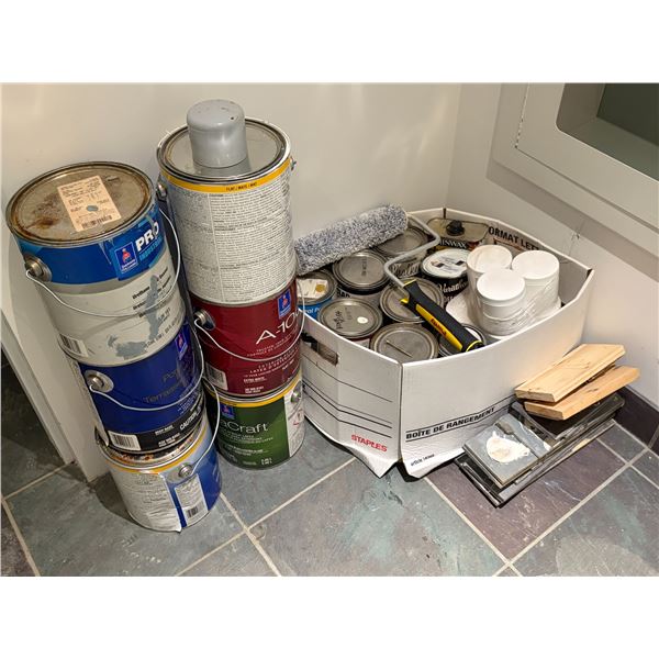 Group of Sherwin Williams Paint, Varnish, and Painting Supplies, Etc.
