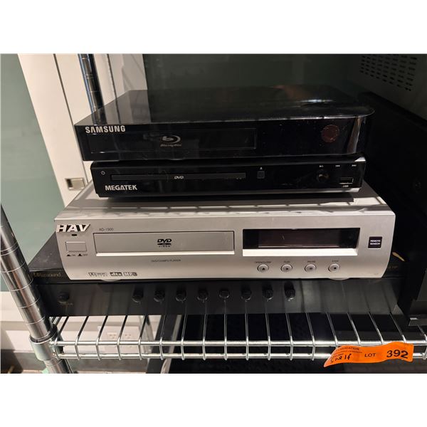 Group of Samsung Blu-ray Player, Megatek DVD Player, and HAV DVD/CD/MP3 Player