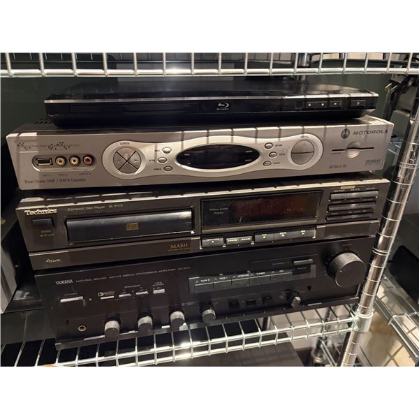 Group of Yamaha AX-630 Amplifier, Technics SL-P170 CD Player, Motorola DCT6412 III Dual Tuner DVR Et
