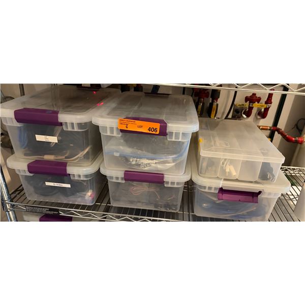 Group of Bins Containing USB Cables, S-Video Cables, Ethernet Cables, and Digital Video Recorder Etc