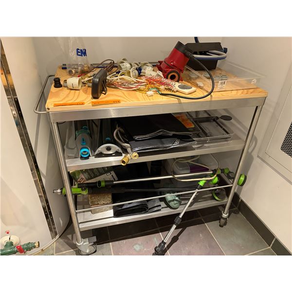 Stainless Steel and Wood Top Rolling Utility Cart