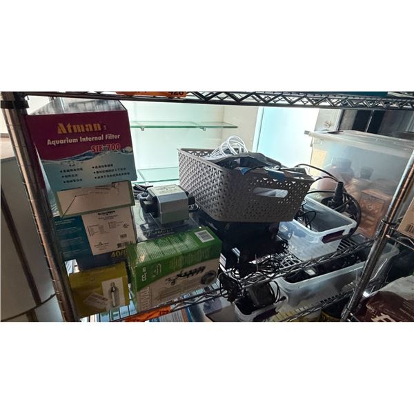 Group of Atman Aquarium Internal Filter, ActiveAqua Dual Diaphragm Air Pumps, and Marina Air Stone, 