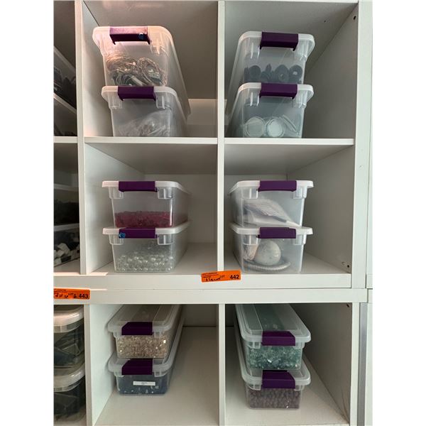 Group of 12 Storage Bins Misc - Marbles, Shattered Glass, Art Decor, Cables, Eye Glass, Etc.