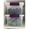 Image 3 : Group of 12 Storage Bins Misc - Marbles, Shattered Glass, Art Decor, Cables, Eye Glass, Etc.