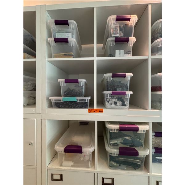 Group of 8 Storage Bins Misc Art Decor Parts - Glass, Clips, Knifes, Remotes, Etc.