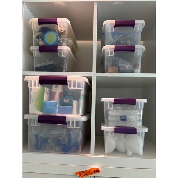 Group of 8 Storage Bins Misc Art Decor Parts - Plastic Tubes, Acupuncture Needles, Plastic Cases, Ey
