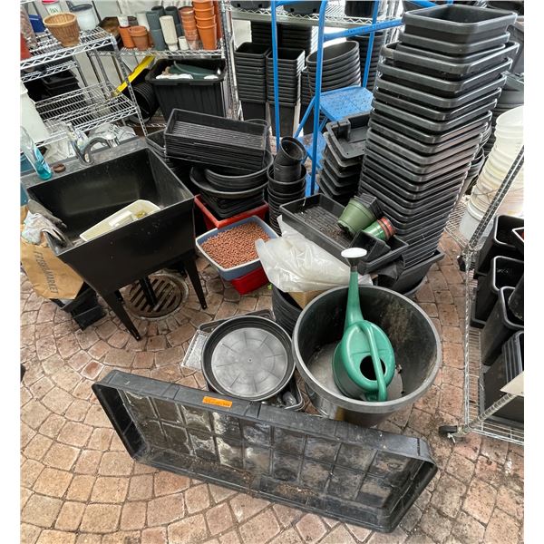 Group of Various Misc. Planter Pots, Sink, Garden Spray, Etc.