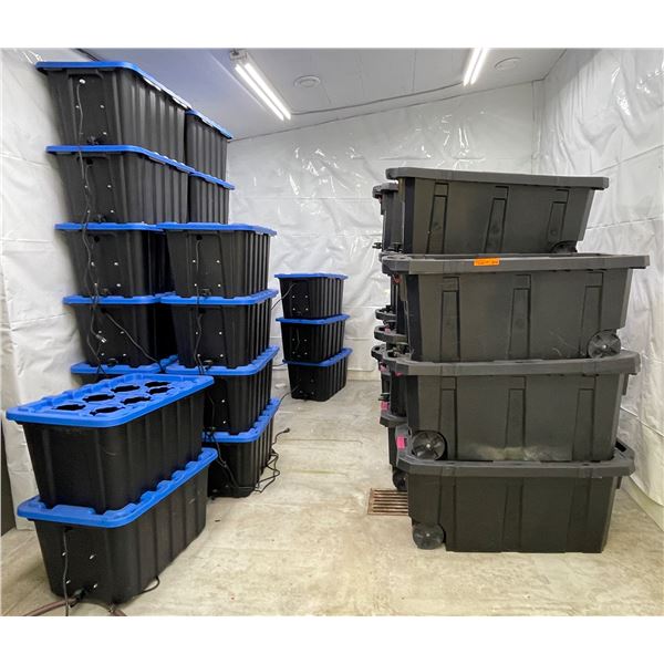 Large Group of Totes Black & Black w/Blue Lids Approx. 30+