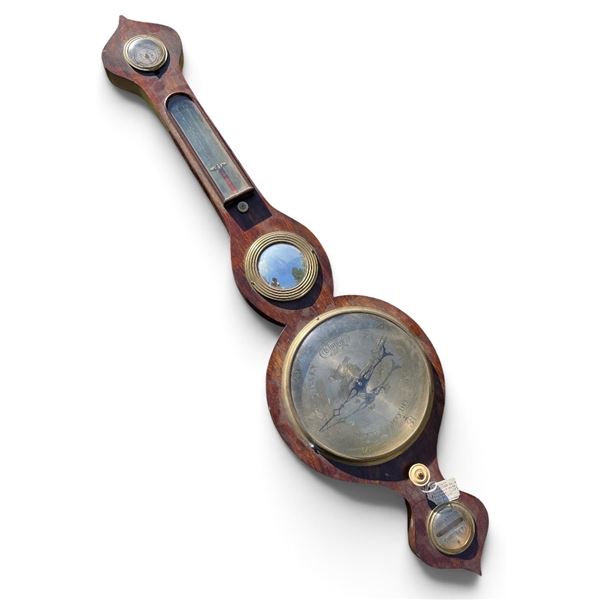 Antique Wood Banjo Barometer w/ Thermometer and Mirror