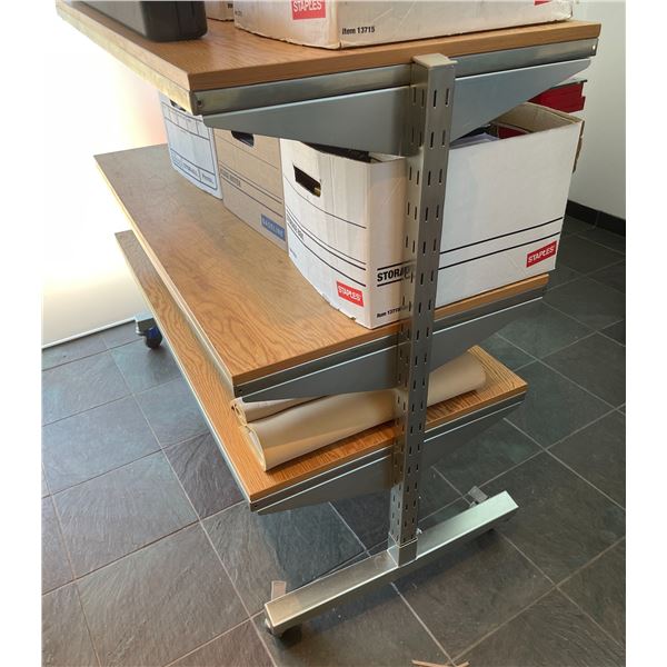 2 Tier Metal Frame Wood Top Rolling Shelf