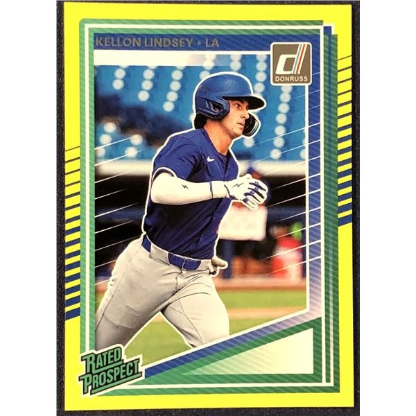 2025 DONRUSS BASEBALL YELLOW FLASH KELLON LINDSEY ROOKIE CARD