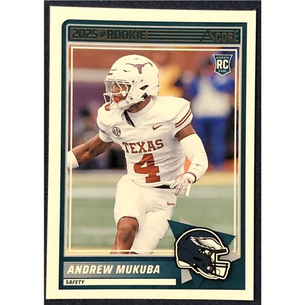 2025 SCORE NFL FOOTBALL ANDREW MUKUBA ROOKIE CARD