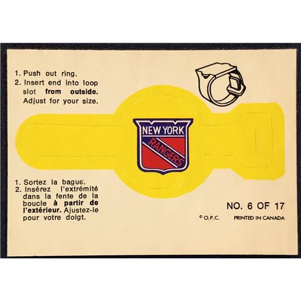 1973-73 O-PEE-CHEE NHL INSERT RING - NEW YORK RANGERS