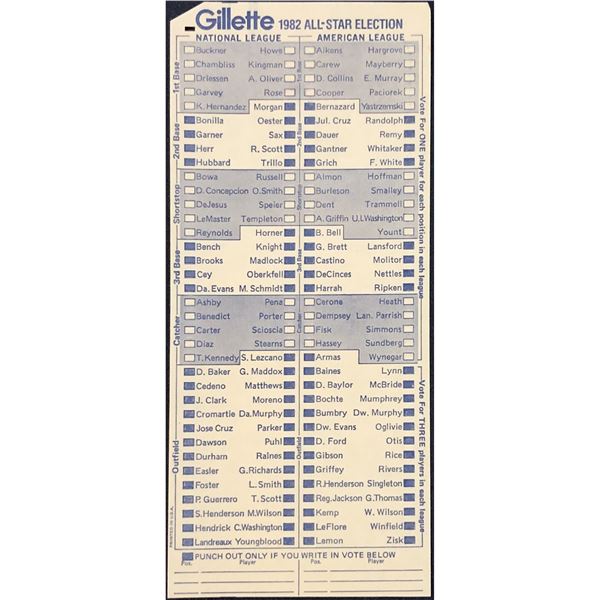 1982 MLB ALL STAR GAME BALLOT