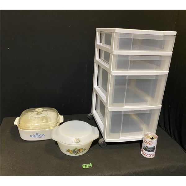 Corningware casserole dishes with lids and storage container