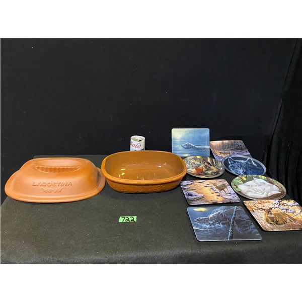 Lagostina brand casserole dish and 8 collectors plates