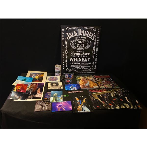 Rock memorabilia lot with Jack Daniels wall art