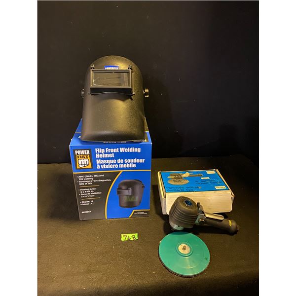 6" Random orbital sander and welding helmet