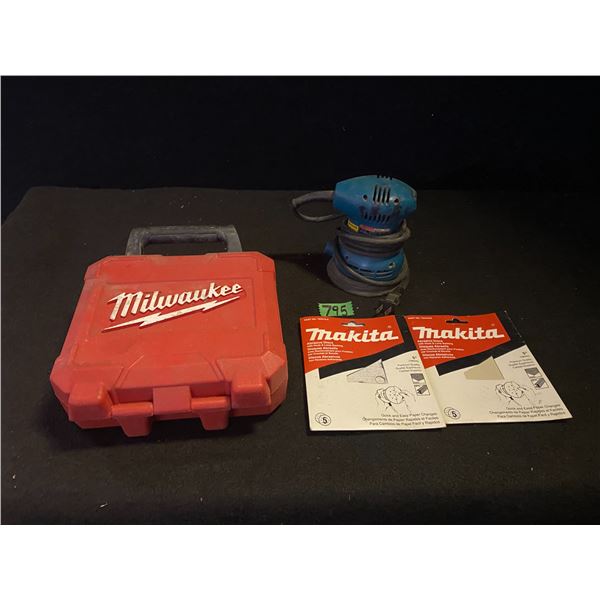 Electric palm sander, hole saw bits with carrying case