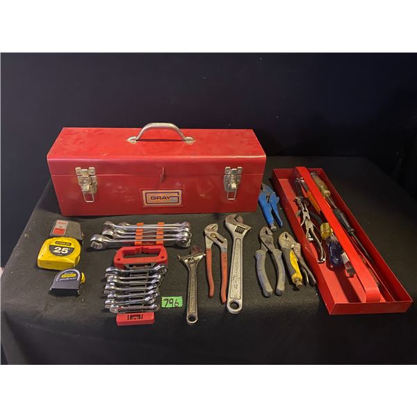 Large lot of hand tools with metal tool box