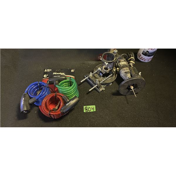 Dremel rotary tool with attachments, 3 bike locks with keys
