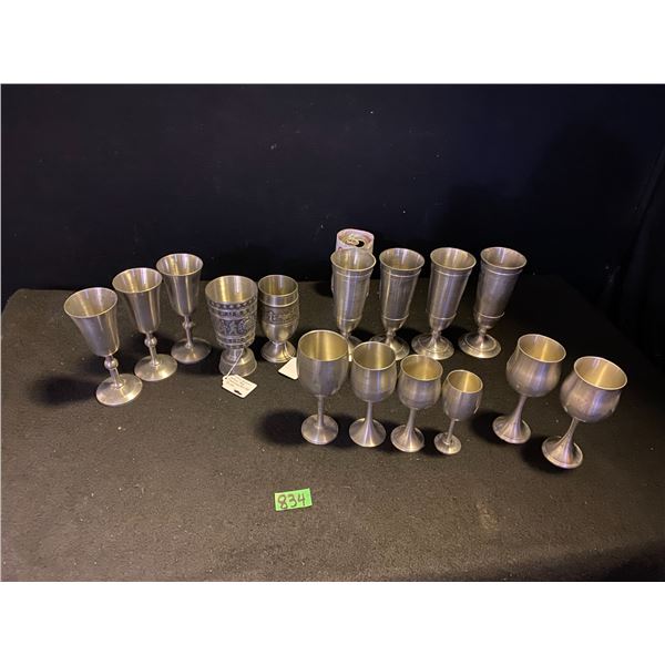 Large lot of Pewter wine goblets