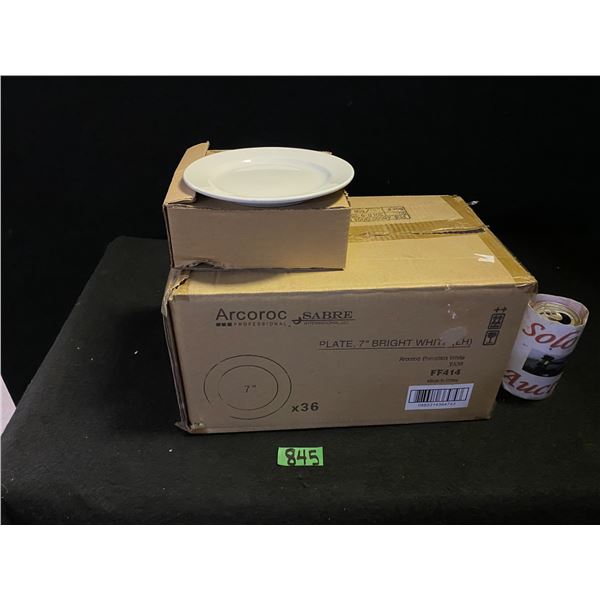 Box of 7" white plates by Arcoroc Sabre, 36 count