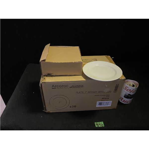 Box of 7" white plates by Arcoroc Sabre, 36 count