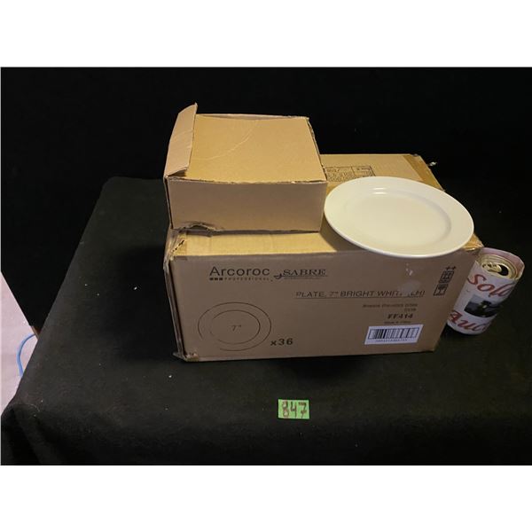 Box of 7" white plates by Arcoroc Sabre, 36 count