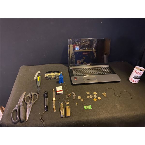 Toshiba laptop computer (not tested/no cords), sunglasses, fashion jewellery and more