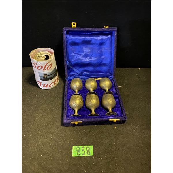 Set of vintage wine goblets in presentation case
