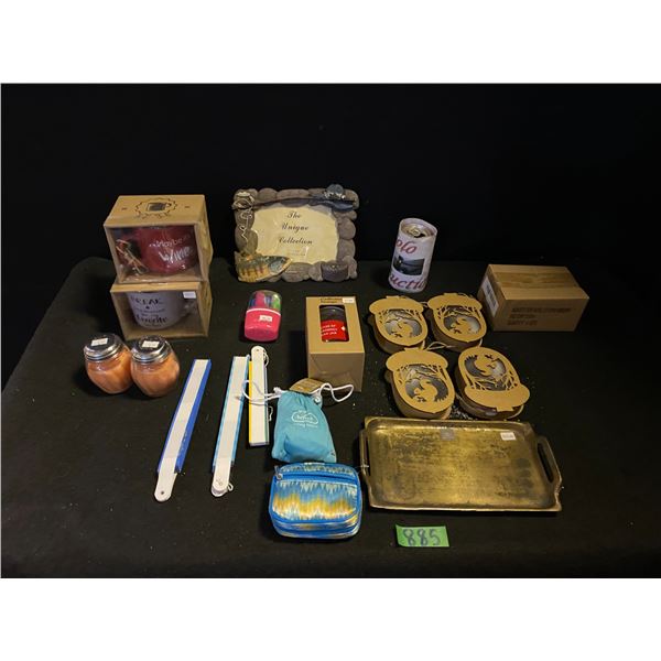 Large lot of gift show items including candles, fans, coffee cups, picture frame and more