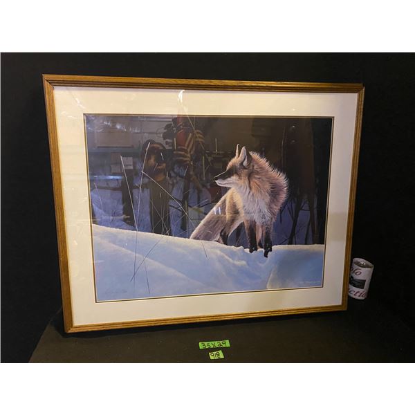 Framed fox art measures 35" x 29" signed by Rod Tribiger and numbered 913/1500