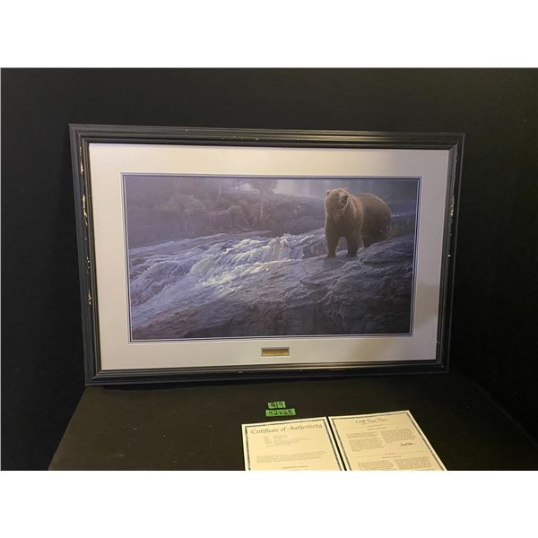 Framed Bear art measures 42" x 28" by Daniel Smith "Rocky Cascade" with certificate of authenticity
