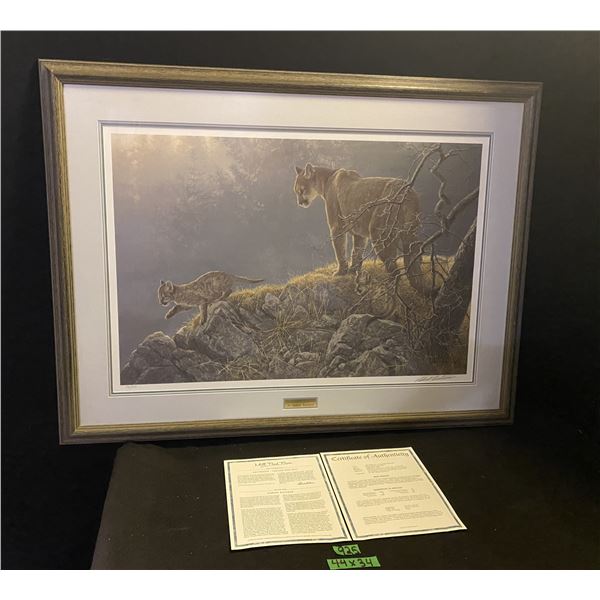 Robert Bateman, "Excursion Cougar and kits" numbered and signed 196/1250, framed 44"x 34"