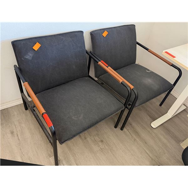 Qty 2 Metal Stationary Armchairs w/ Upholstered Seats & Backs 26" x 20" x 28"H