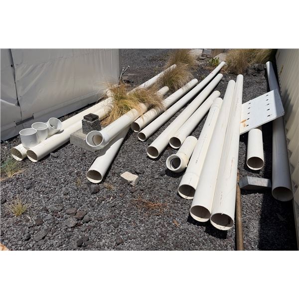 Multiple White Cresline PVC Pipe Lengths & Some Fittings, Misc Sizes to 180"L