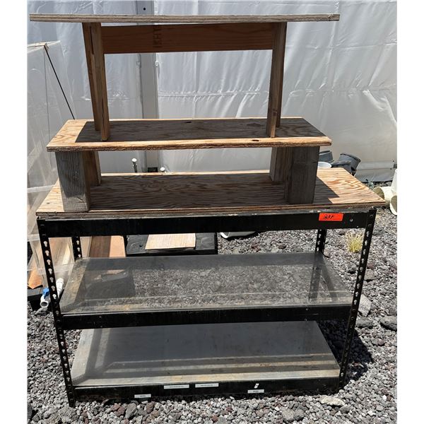 Metal 2-Tier Shelf w/ Wooden Upper Unit 51"  x 60"H