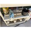 Image 10 : Multiple Landscape Tools: Rakes, Shovels, etc w/ Plastic Shelf, Bottles & Cooler