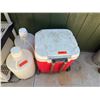 Image 12 : Multiple Landscape Tools: Rakes, Shovels, etc w/ Plastic Shelf, Bottles & Cooler